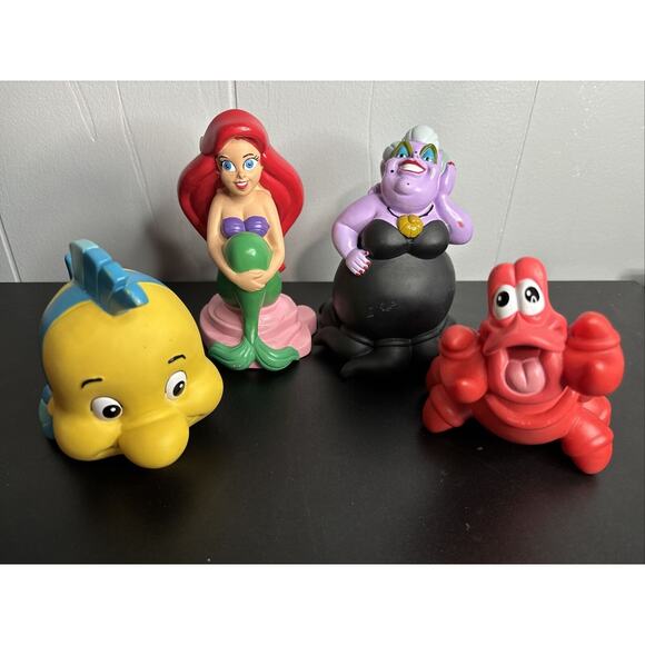 Vintage The Little Mermaid Bath Toy Lot - Ursula Flounder Sebastian Figures - Picture 1 of 16